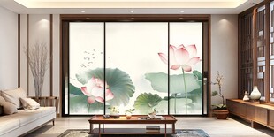 中式客厅之唯美荷花移门