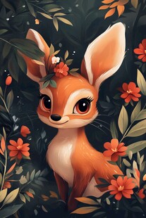 花丛中的可爱小狐狸