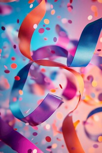 缤纷彩带与五彩纸屑背景