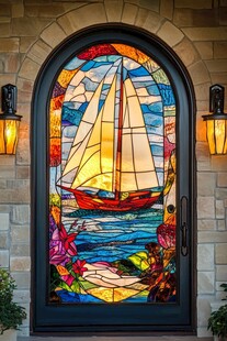 帆船主题彩色玻璃拱形门