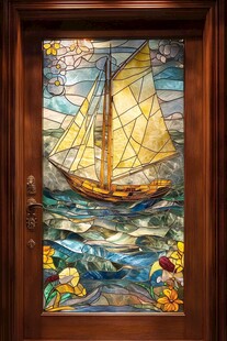 帆船主题彩色玻璃装饰门