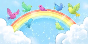 彩虹上的多彩飞鸟