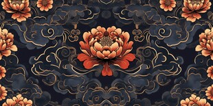 中式牡丹云纹古典花纹图案