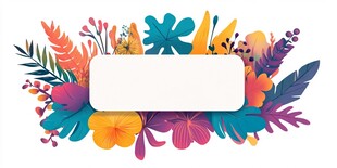 缤纷花卉环绕的空白标牌