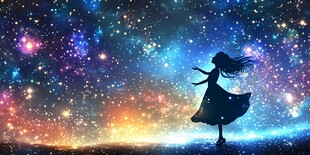 梦幻少女于璀璨星空下起舞