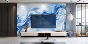 蓝调水墨风客厅电视背景墙