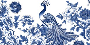 青花孔雀花卉图案设计