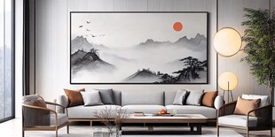 中式客厅里的山水挂画