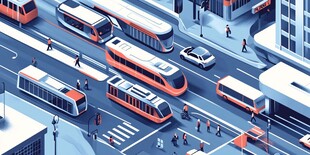 城市交通场景的立体插画