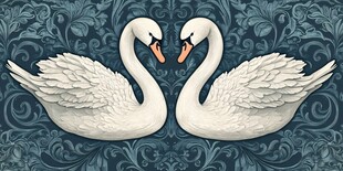双天鹅心型图案装饰画
