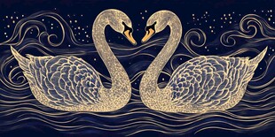 金色天鹅于星空下深情相依