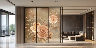 现代客厅中式玫瑰屏风隔断