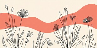 手绘花卉与波浪背景图案