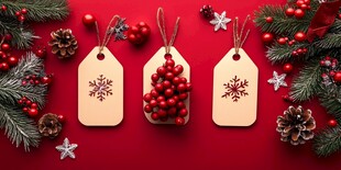 圣诞装饰木质标签与浆果