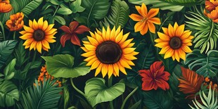 热带花卉与绿叶的梦幻组合