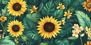 夏日向日葵与绿植花卉图