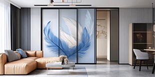 现代客厅中别致蓝羽隔断