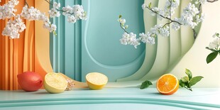 春日清新水果与花卉摆拍