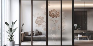 玫瑰花纹玻璃隔断的雅致空间