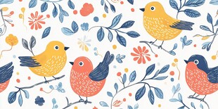 可爱小鸟花卉图案背景图
