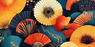 日式折扇绚丽图案艺术