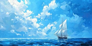 蓝天下的海上帆船