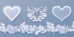 白色纸艺心形与花卉装饰