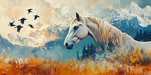 白马于山川间的诗意图景