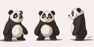 三只可爱熊猫多角度造型