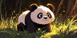 可爱熊猫漫步于林间草地