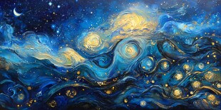 梦幻星空下的浩瀚蓝色海洋