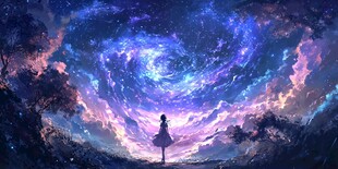 少女凝望梦幻星空