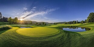 夕阳下的美丽高尔夫球场