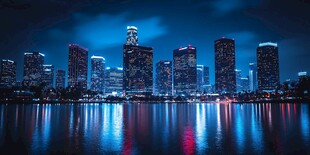 都市夜景下的璀璨水岸风光