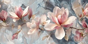 玉兰花枝绽放 唯美画作