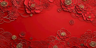 红色繁花中式背景图