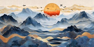 日出群山飞鸟壮美画卷