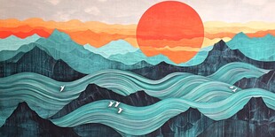 落日下的山海壮丽景观