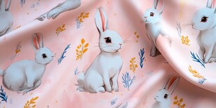 粉色萌兔印花布料