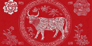 牛年剪纸风红色喜庆图案