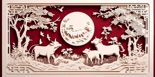 牛年月夜剪纸艺术作品