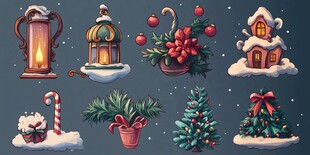 圣诞装饰元素插画集合