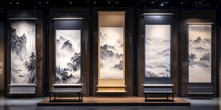 中式山水墨画展厅展示