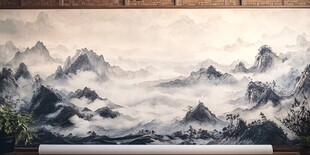 水墨山水壁画 意境悠远