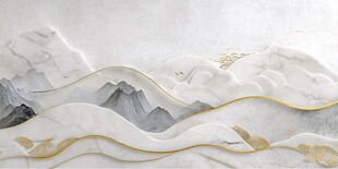 水墨山水金纹中式背景墙