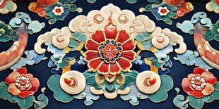 中式传统花卉浮雕装饰图案