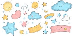 可爱卡通天气与装饰元素