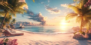 热带海滩的迷人日落美景