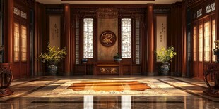 中式古典大气厅堂内景