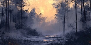 晨雾中的静谧森林美景